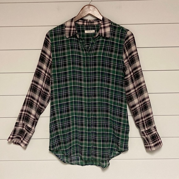Equipment Tops - Equipment Femme Colorblock Plaid Silk Button Down Shirt